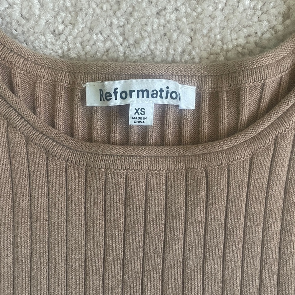 Reformation Crop Top Beige Ribbed Sleeveless Top XS - Picture 2 of 5